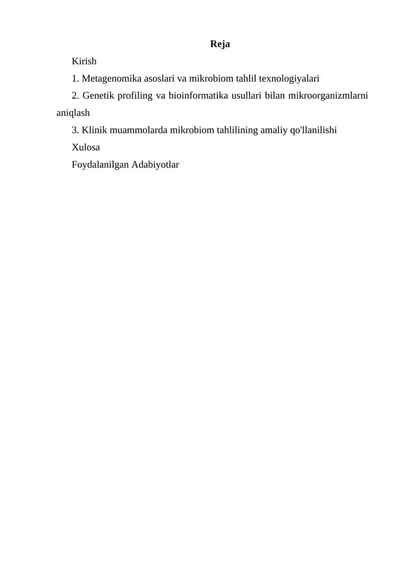 Metagenomika asoslari va mikrobiom tahlil texnologiyalari