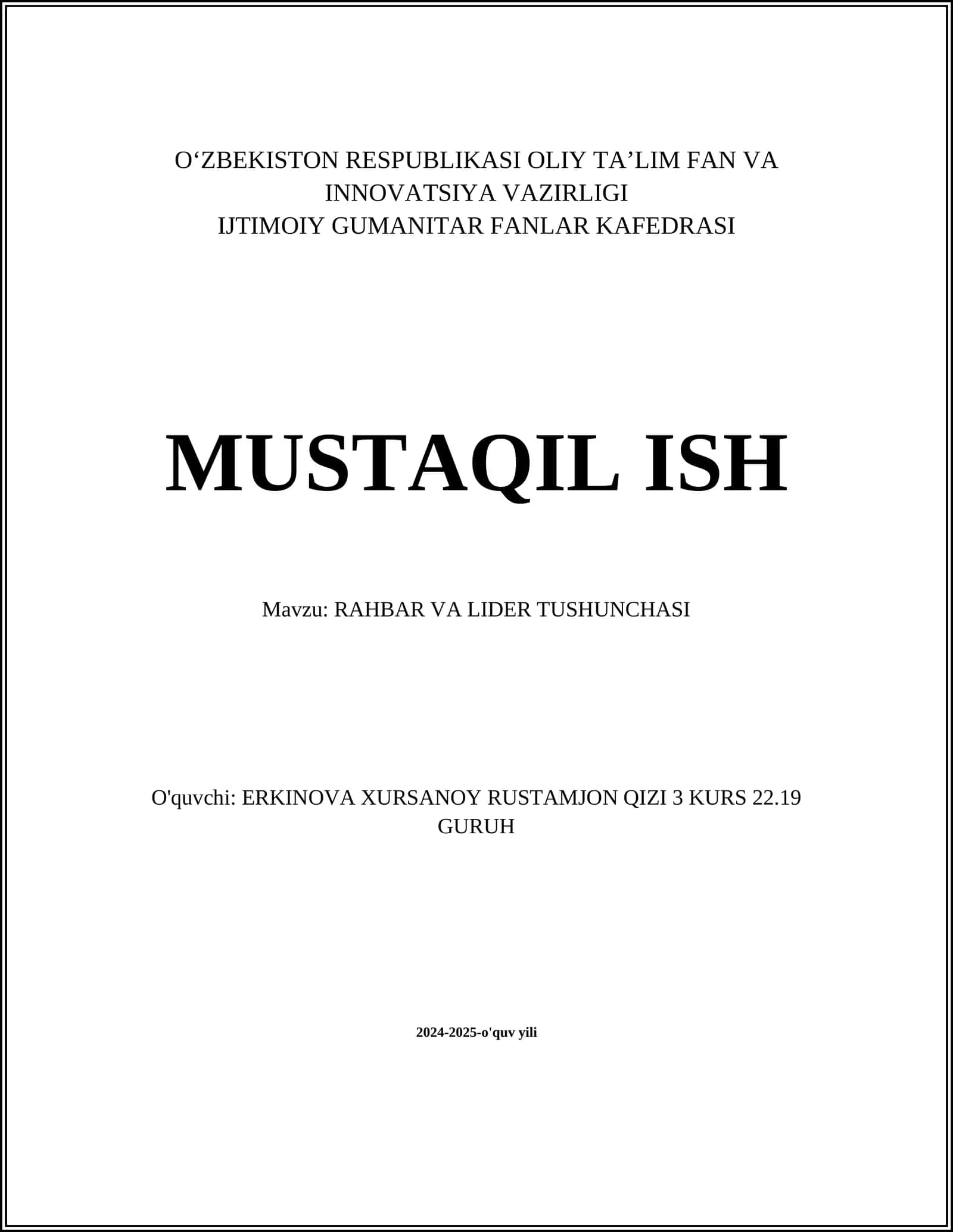 RAHBAR VA LIDER TUSHUNCHASI