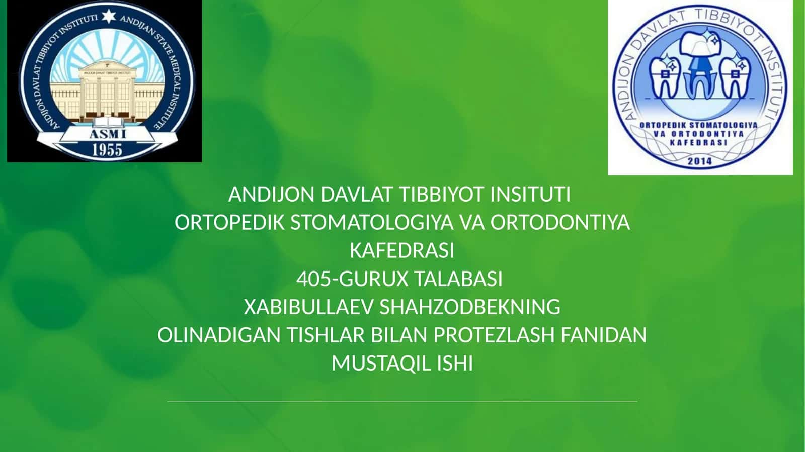 Olinadigan tishlar bilan protezlash fanidan mustaqil ish ppt. Mavzu:Yuza yoylarini joylashtirish.