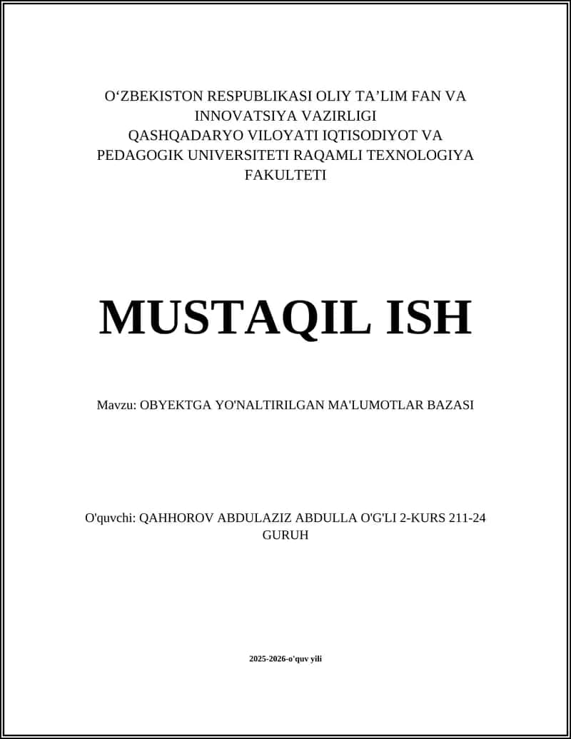 Obyektga yo'naltirilgan ma'lumotlar bazasi
