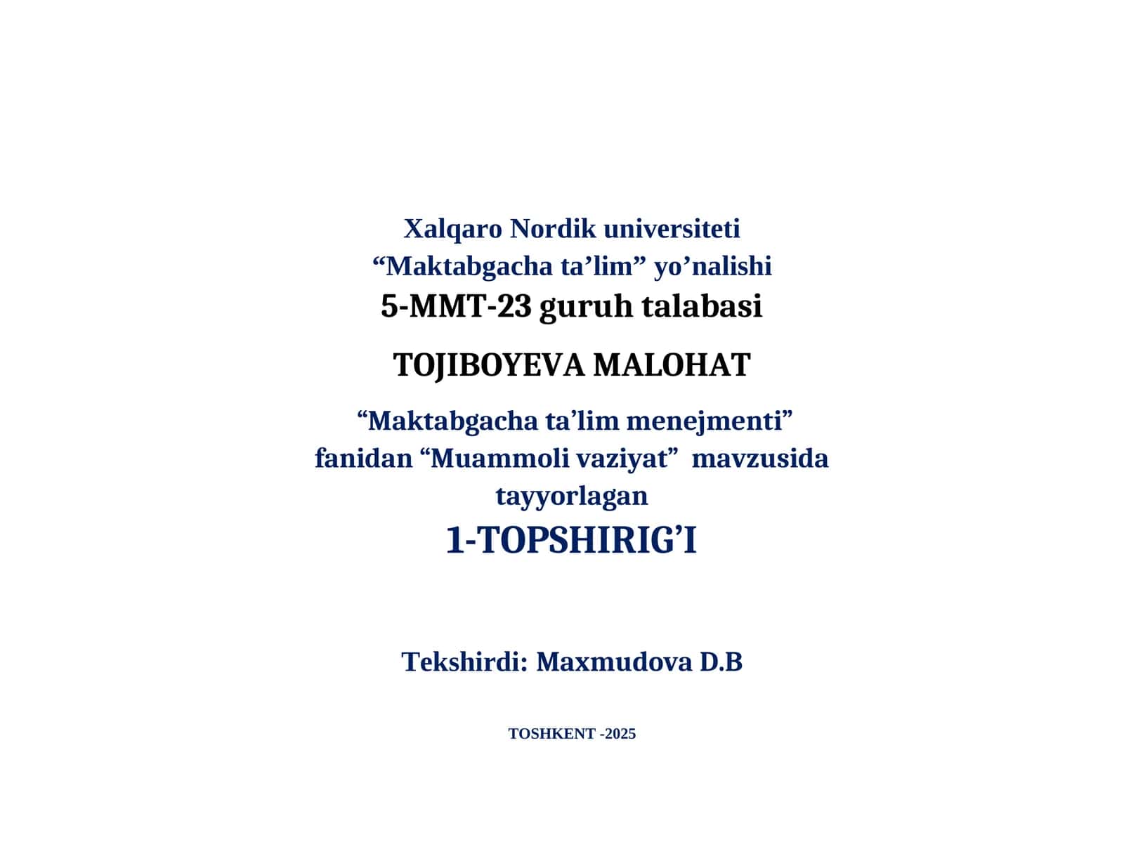 Muammoli vaziyat va javoblar blankasi