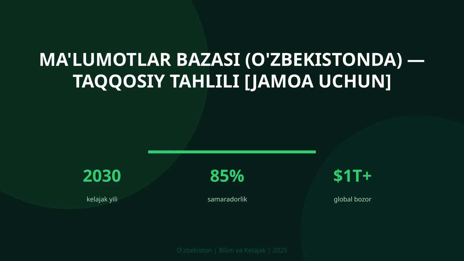 MA'LUMOTLAR BAZASI (O'ZBEKISTONDA) — TAQQOSIY TAHLILI [JAMOA UCHUN]