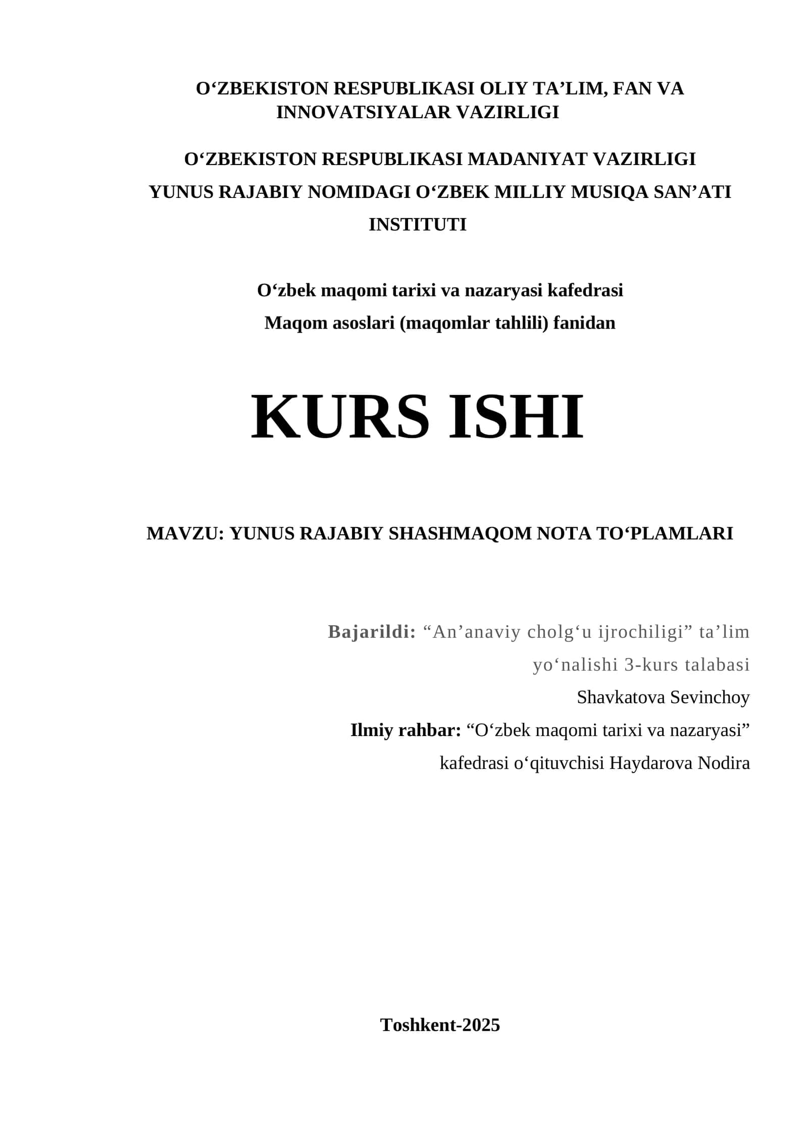 YUNUS RAJABIY SHASHMAQOM NOTA TO‘PLAMLARI