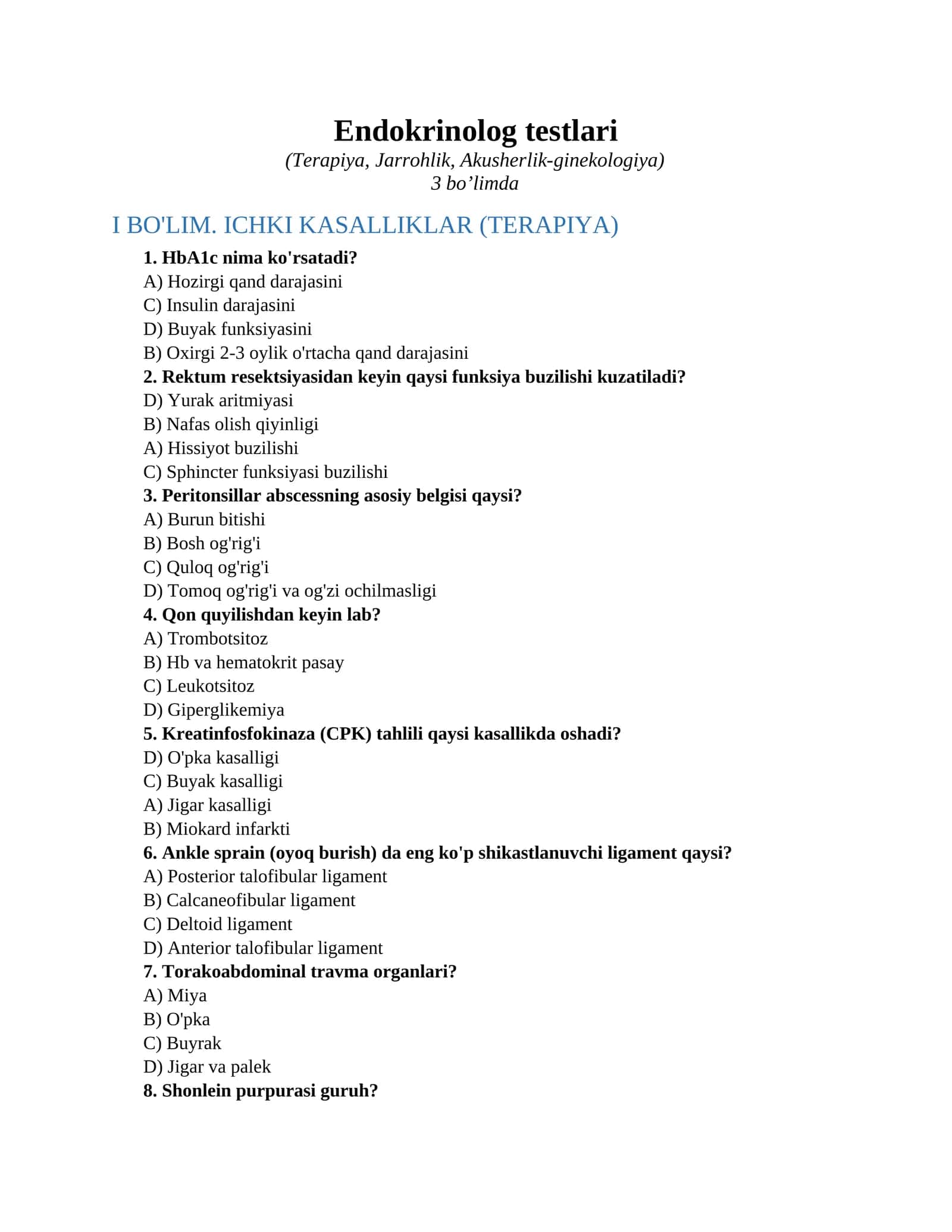 Endokrinolog testlari
