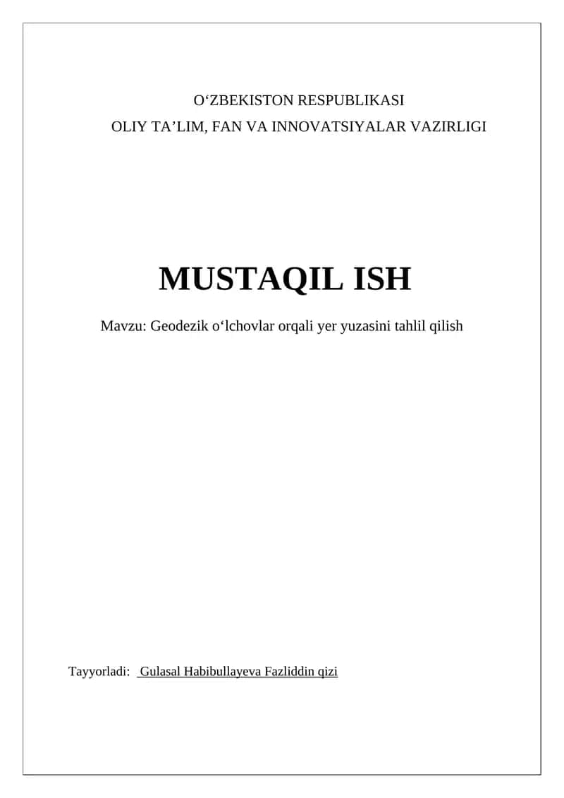 Geodezik oʻlchovlar orqali yer yuzasini tahlil qilish