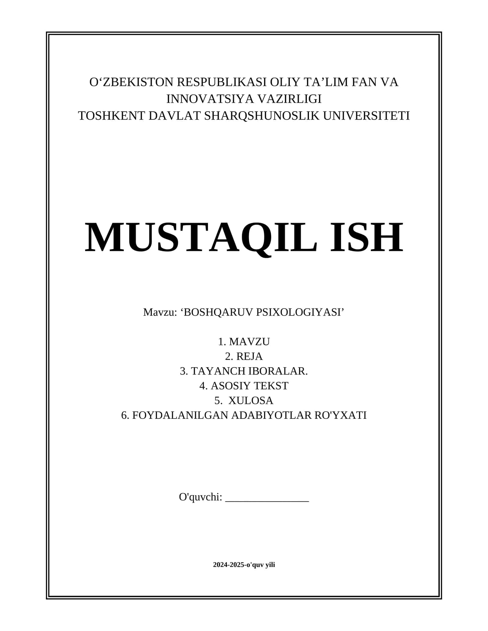 BOSHQARUV PSIXOLOGIYASI