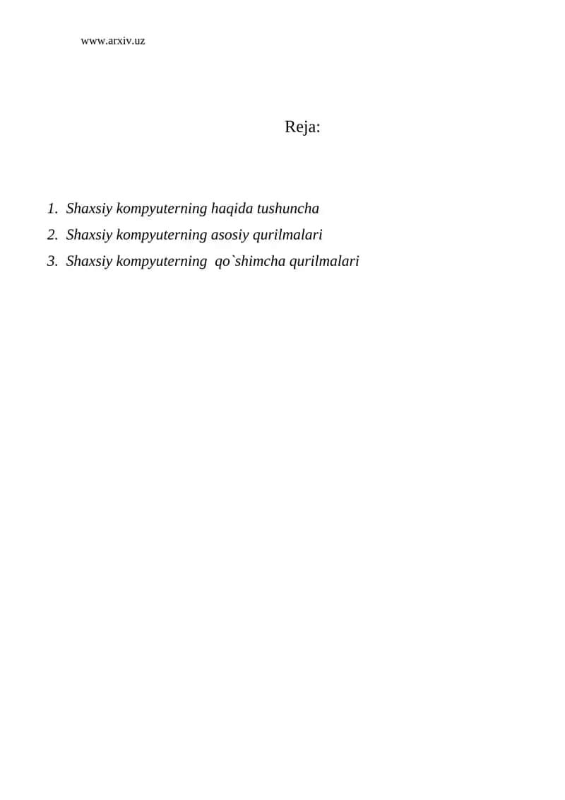Shaxsiy kompyuterning haqida tushuncha