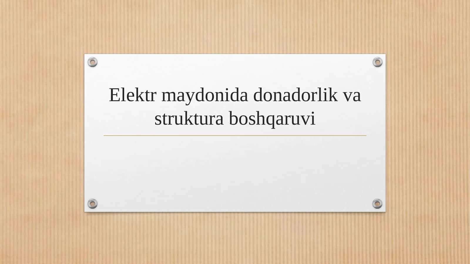 Elektr maydonida donadorlik va struktura boshqaruvi
