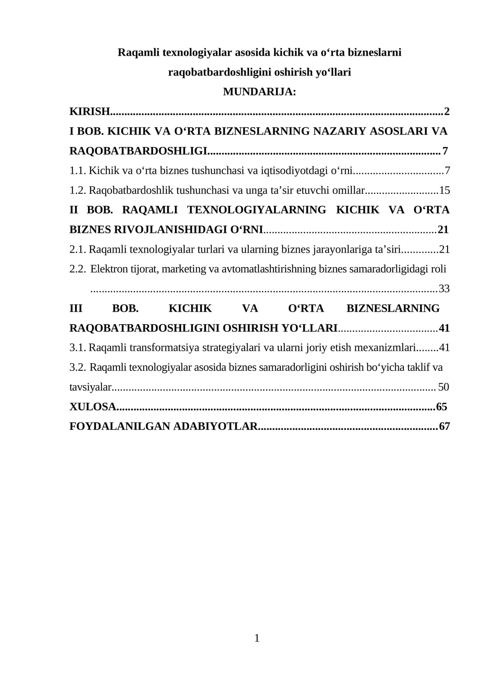 Raqamli texnologiyalar asosida kichik va o‘rta bizneslarni raqobatbardoshligini oshirish yo‘llari