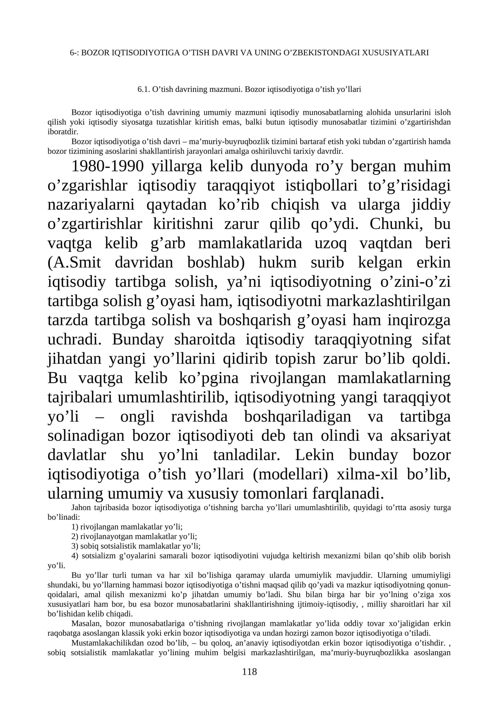 BOZOR IQTISODIYOTIGA O’TISH DAVRI VA UNING O’ZBЕKISTONDAGI XUSUSIYATLARI