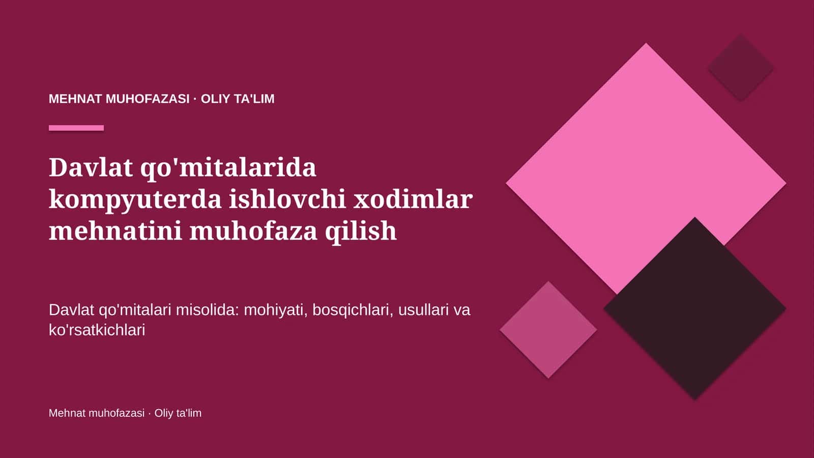 Davlat qo'mitalarida kompyuterda ishlovchi xodimlar mehnatini muhofaza qilish