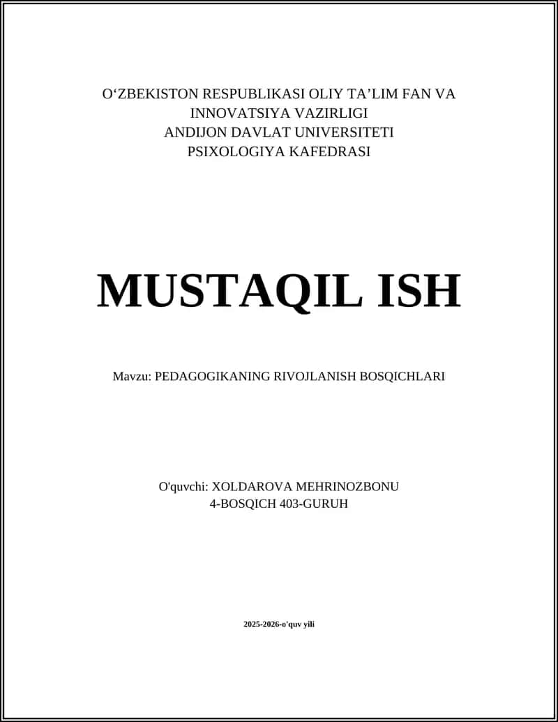 PEDAGOGIKANING RIVOJLANISH BOSQICHLARI