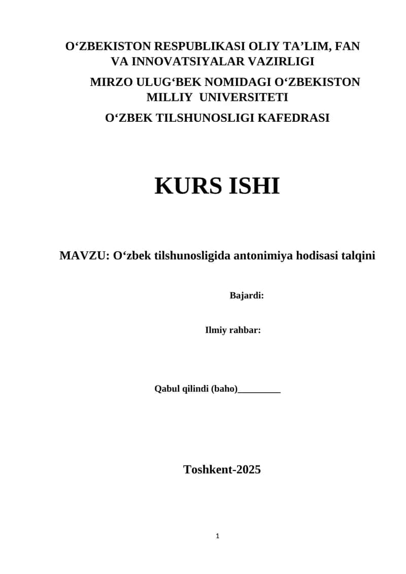 O‘zbek tilshunosligida antonimiya hodisasi talqini