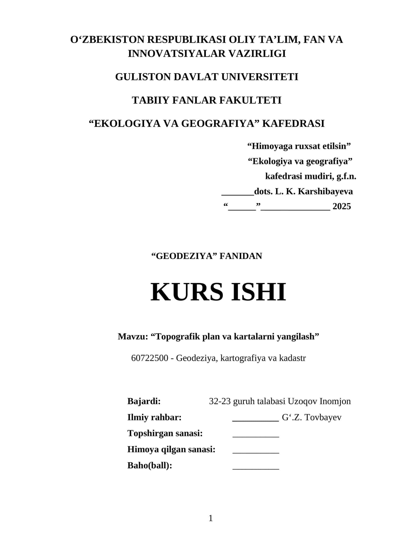 Topografik plan va kartalarni yangilash