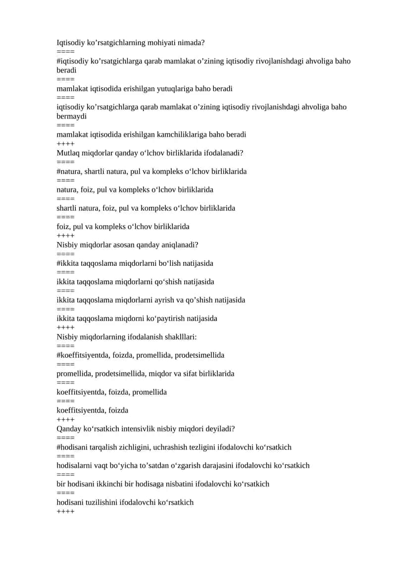 Iqtisodiy ko’rsatgichlar