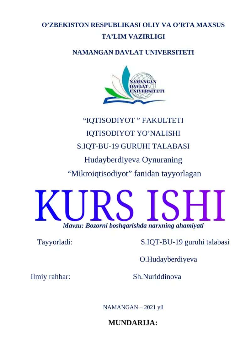 Mikroiqtisodiyot fanidan tayyorlagan dars materiallari