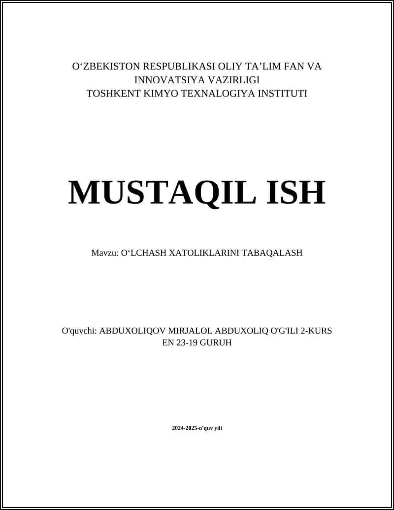 Oʻlchash xatoliklarini tabaqalash