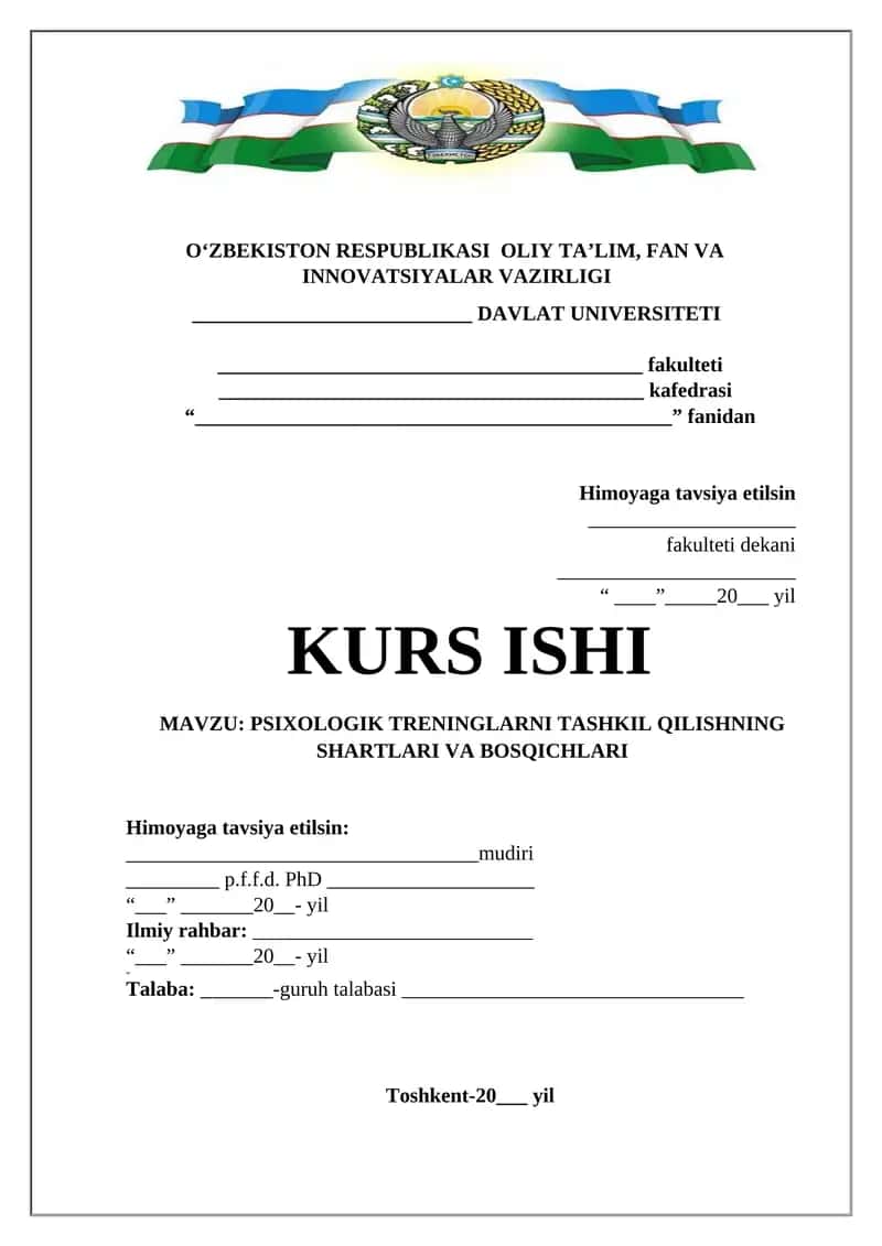 PSIXOLOGIK TRENINGLARNI TASHKIL QILISHNING SHARTLARI VA BOSQICHLARI