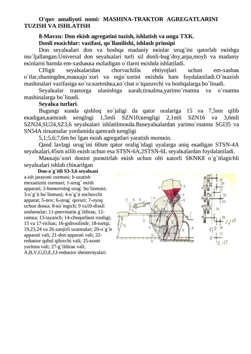 MASHINA-TRAKTOR AGREGATLARINI TUZISH VA ISHLATISH