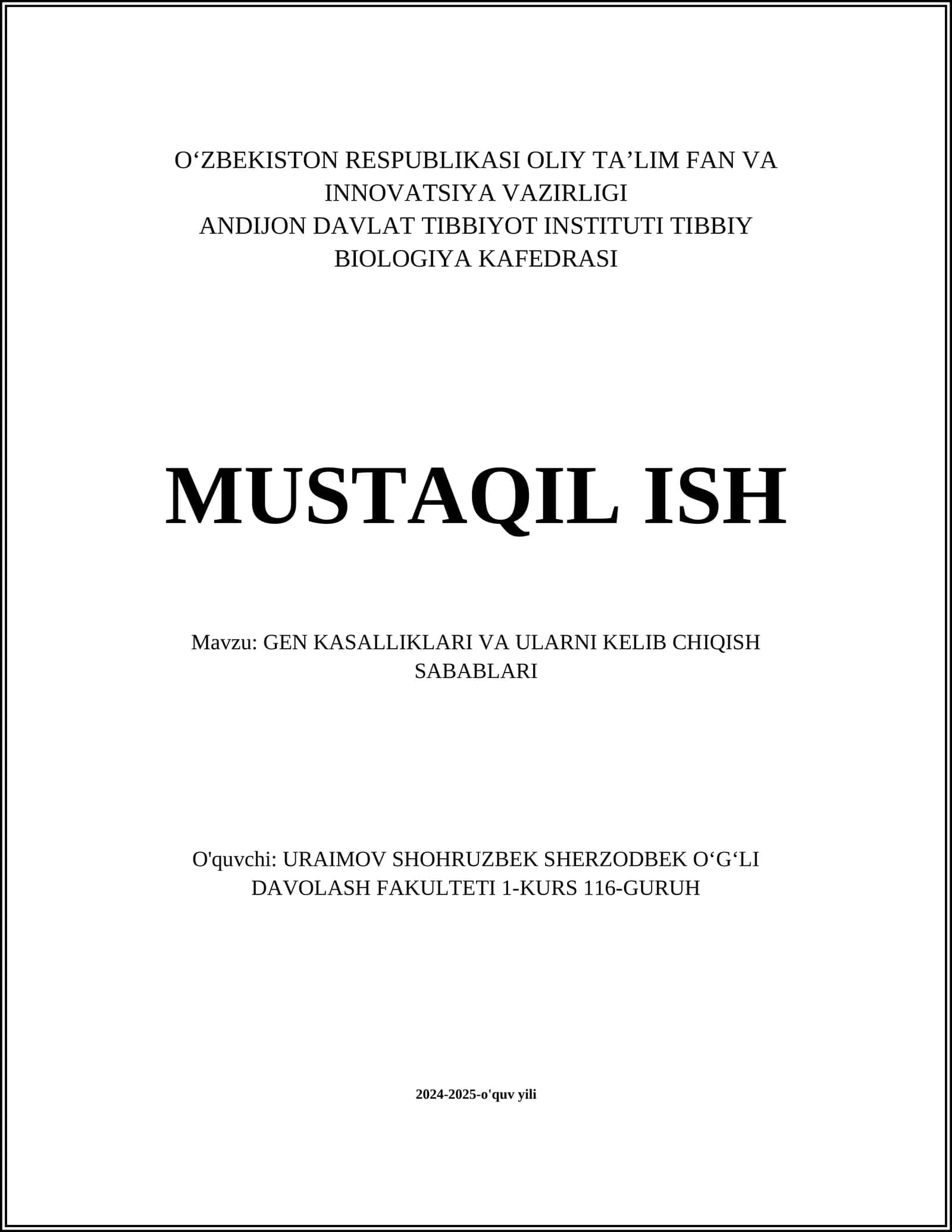 GEN KASALLIKLARI VA ULARNI KELIB CHIQISH SABABLARI