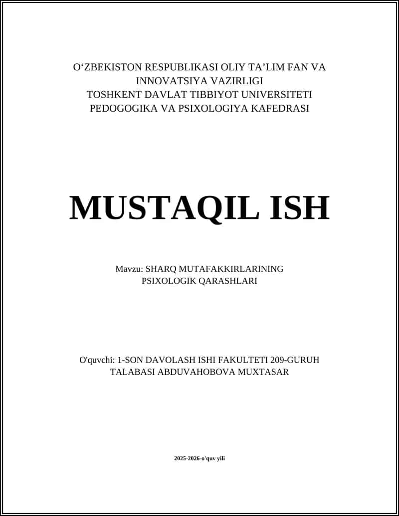 Sharq mutafakkirlarining psixologik qarashlari