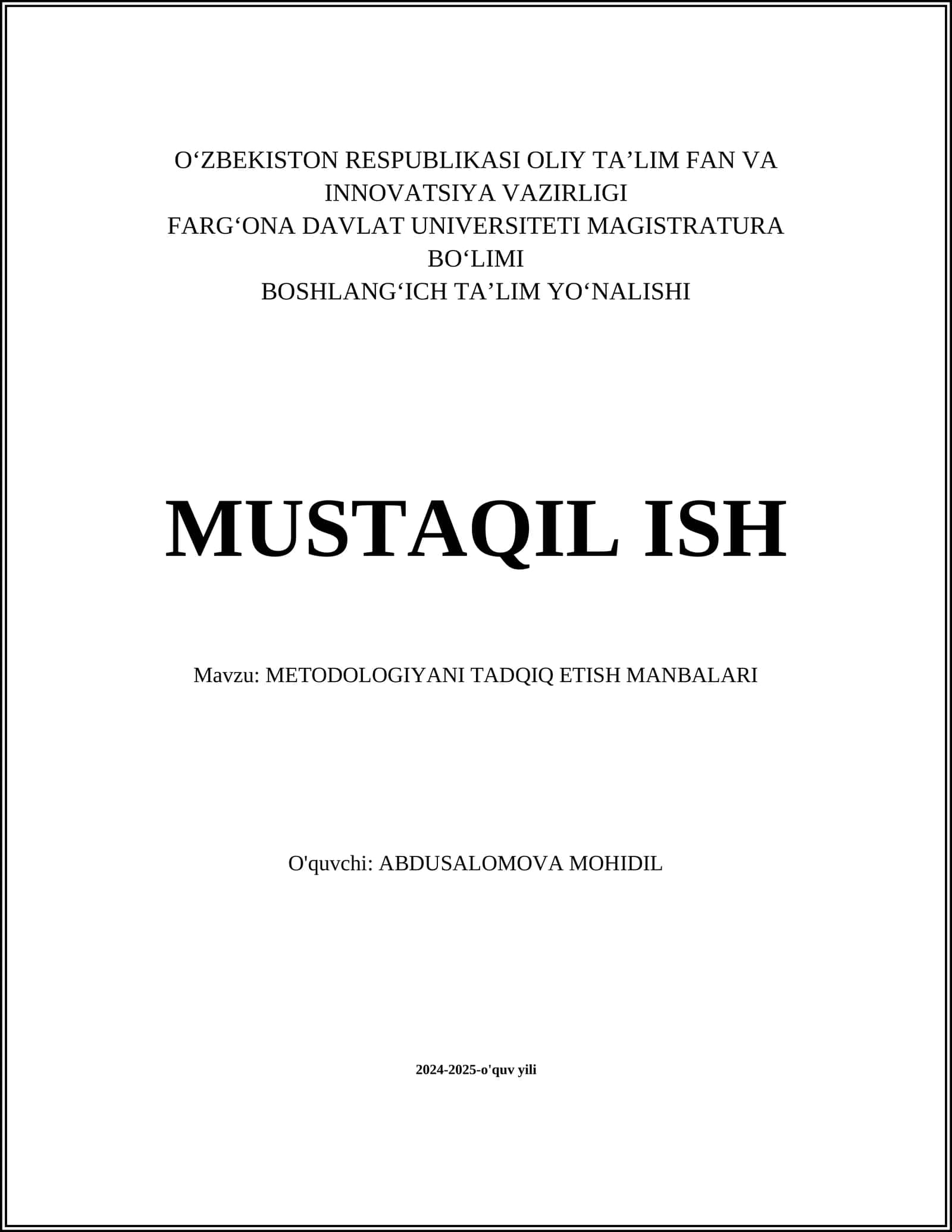 METODOLOGIYANI TADQIQ ETISH MANBALARI