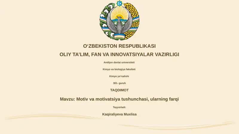 Motiv va motivatsiya tushunchasi, ularning farqi