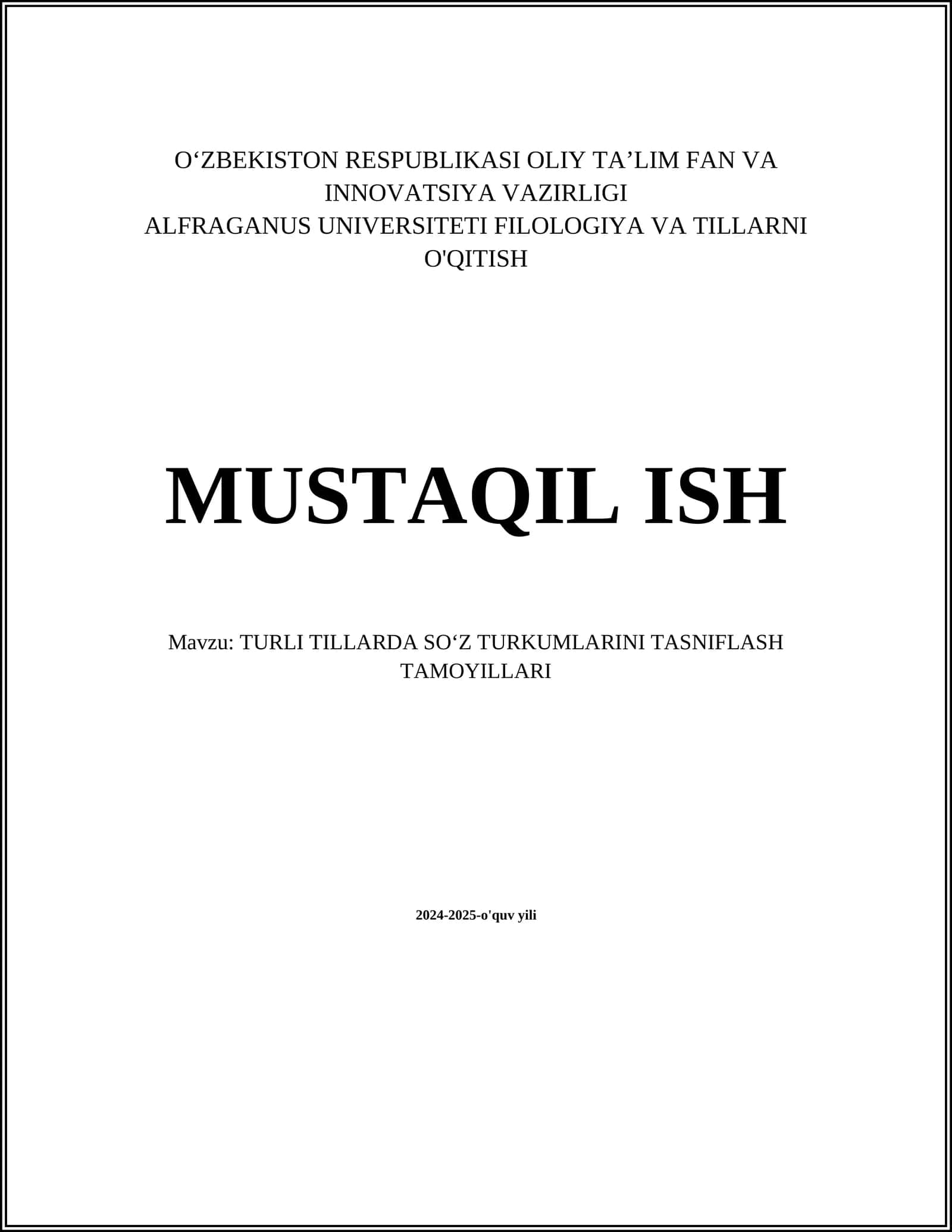 TURLI TILLARDA SOʻZ TURKUMLARINI TASNIFLASH TAMOYILLARI