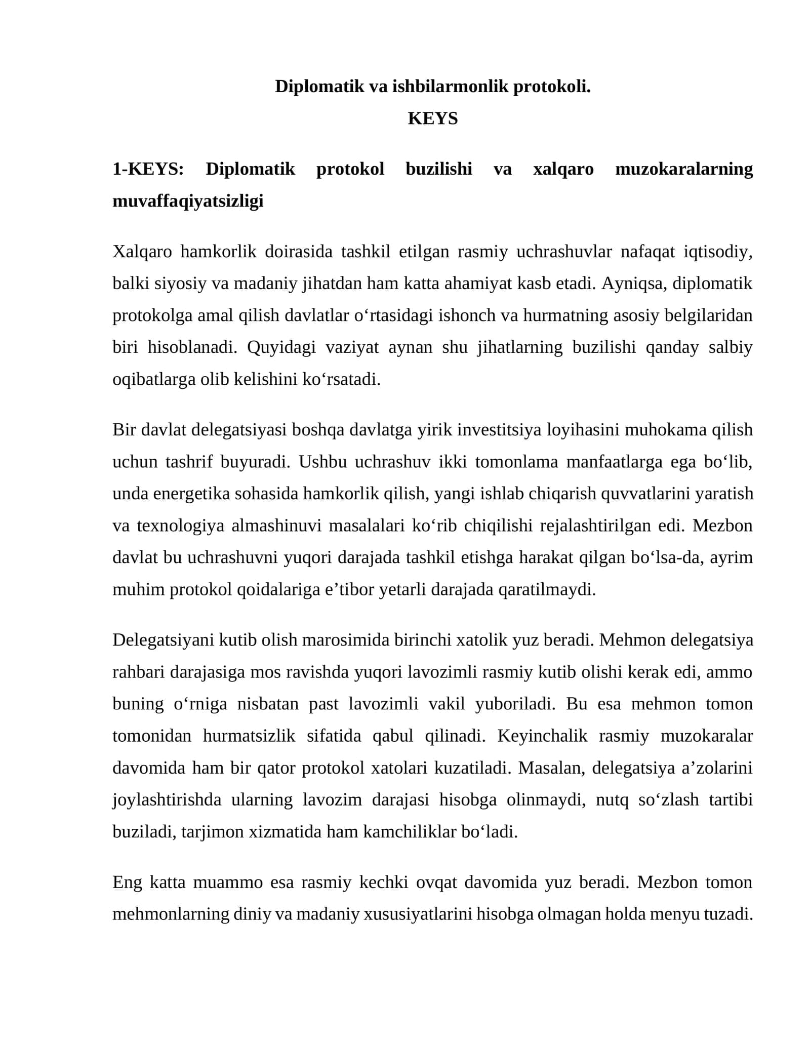 Diplomatik va ishbilarmonlik protokoli