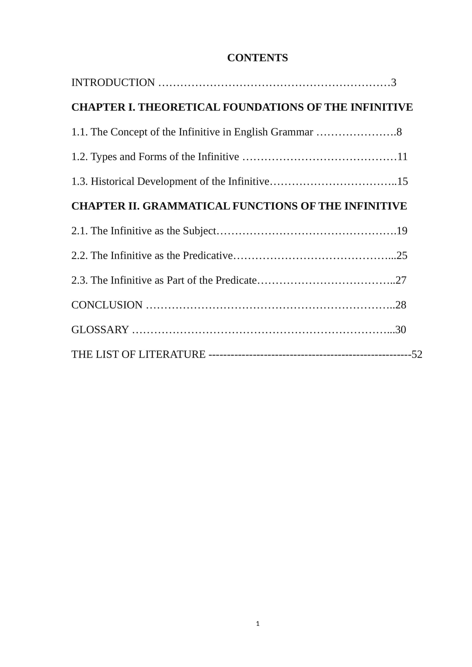 The grammatical functions of the Infinitive