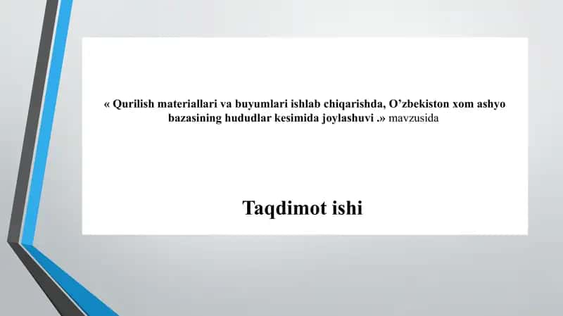 Qurilish materiallari va buyumlari ishlab chiqarishda, O'zbekiston xom ashyo bazasining hududlar kesimida joylashuvi