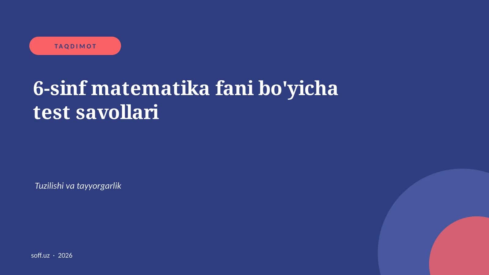 6-sinf matematika fani bo'yicha test savollari