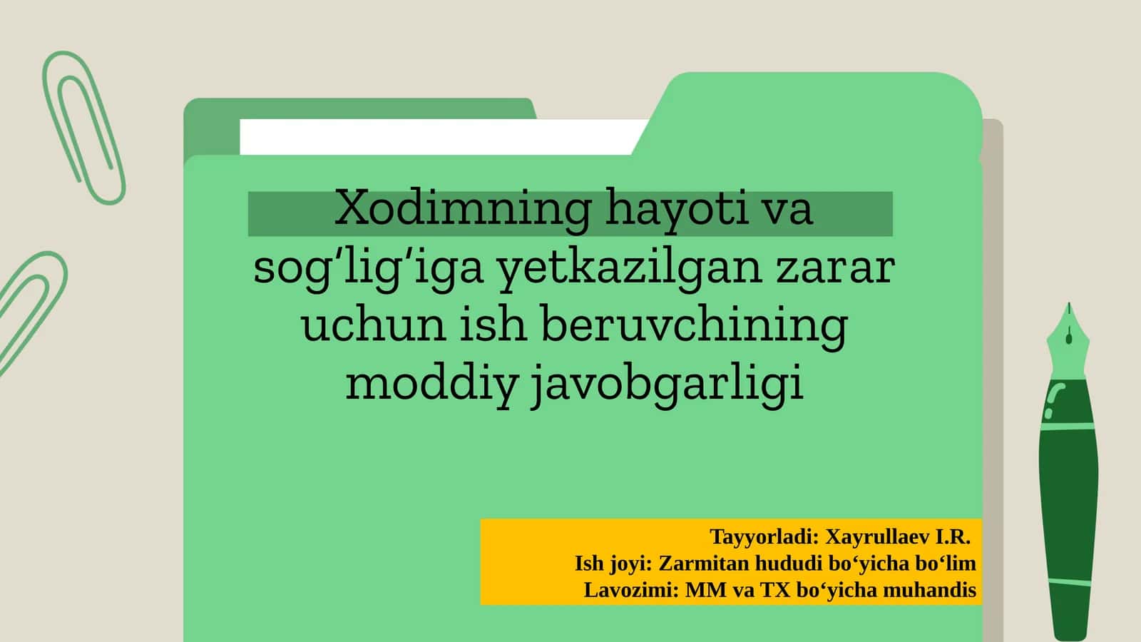 Ish beruvchining moddiy javobgarligi tushunchasi va ahamiyati