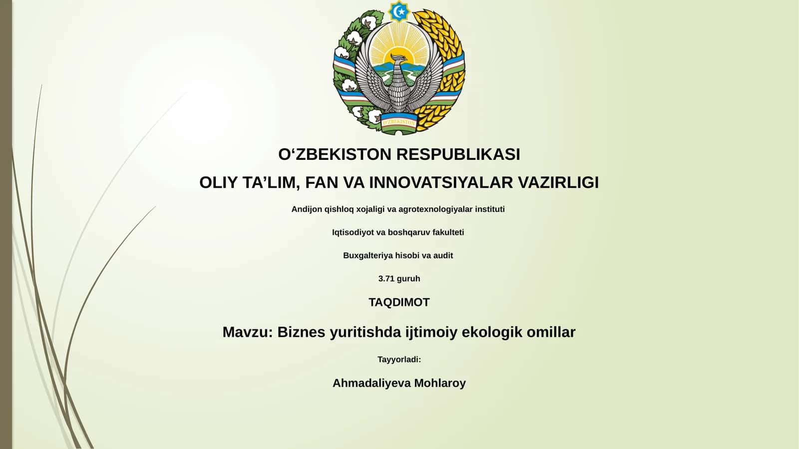 Biznes yuritishda ijtimoiy ekologik omillar