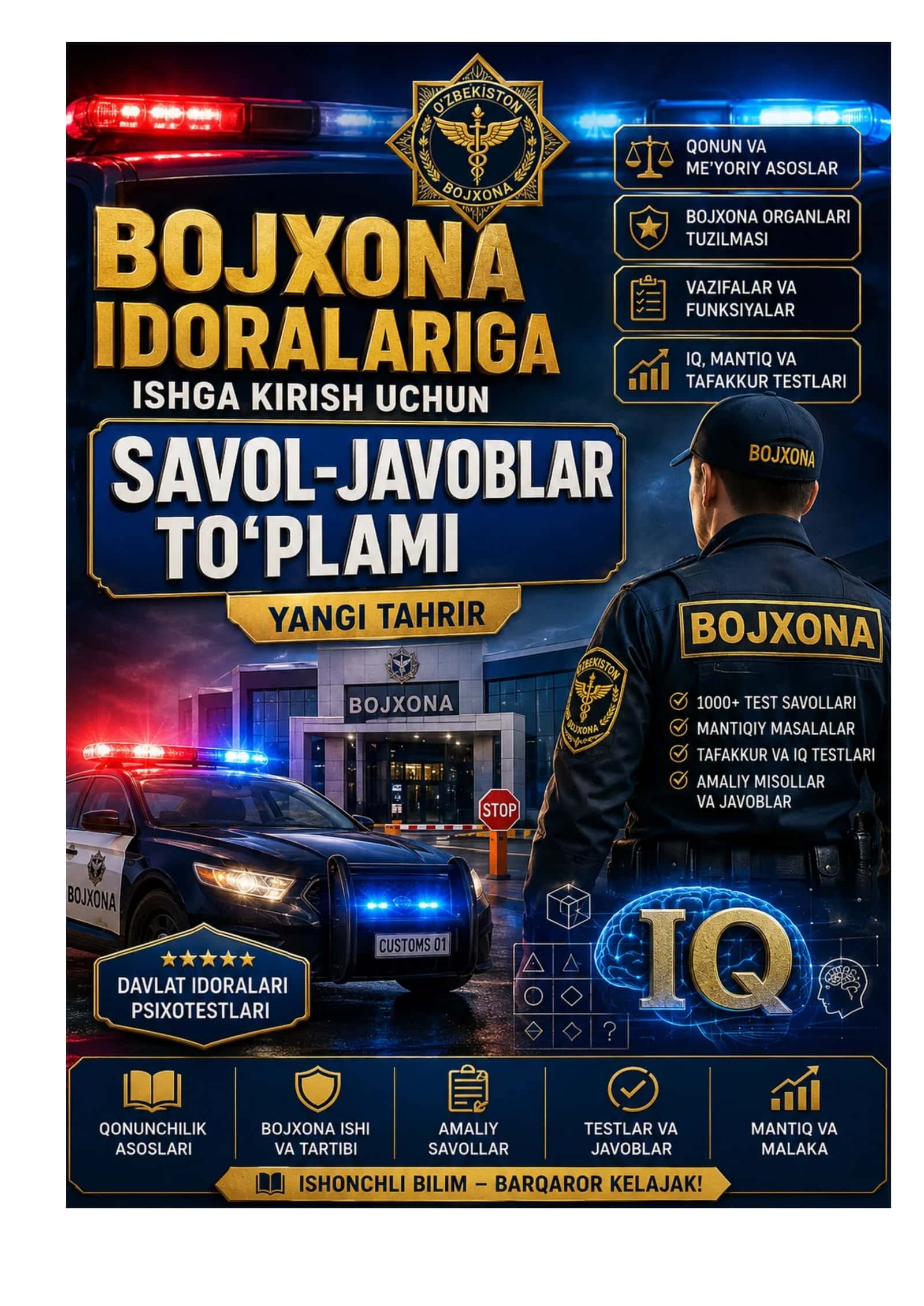 BOJXONAGA ISHGA KIRISH UCHUN PSIXOLOGIK TEST SAVOL VA JAVOBLARI BILAN