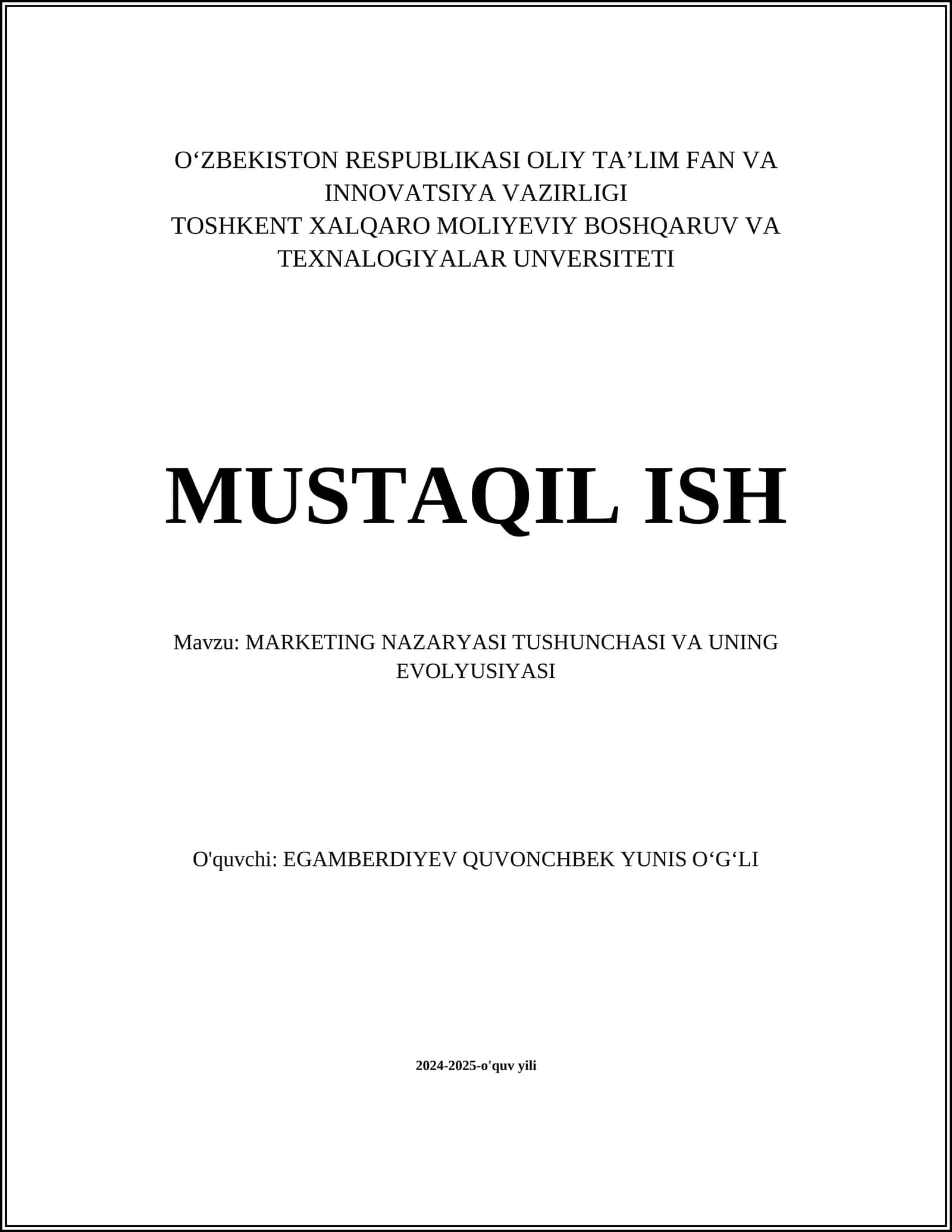 MARKETING NAZARYASI TUSHUNCHASI VA UNING EVOLYUSIYASI