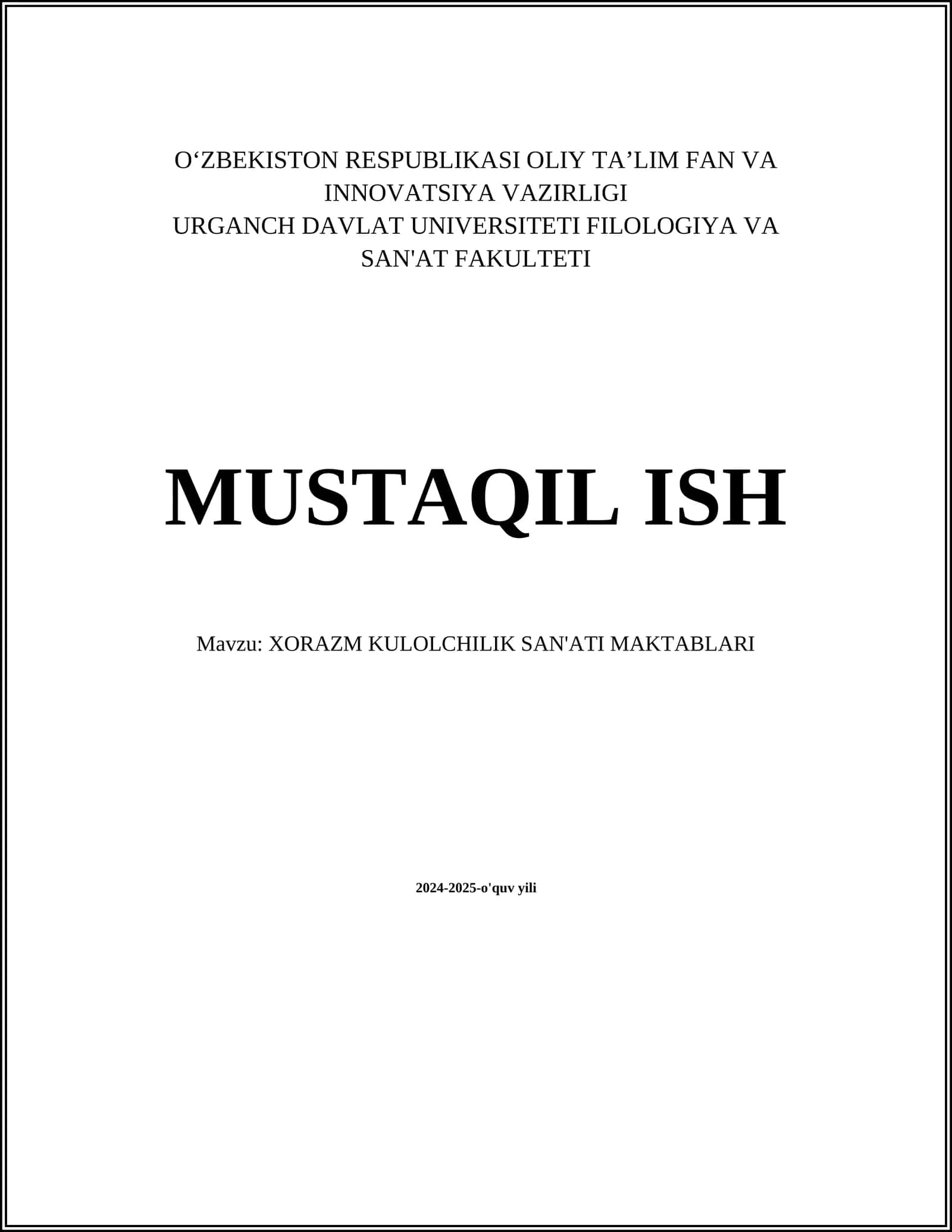 XORAZM KULOLCHILIK SAN'ATI MAKTABLARI