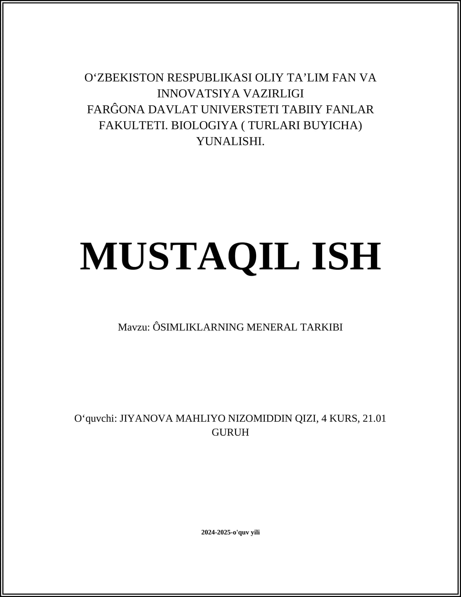 ÔSIMLIKLARNING MENERAL TARKIBI