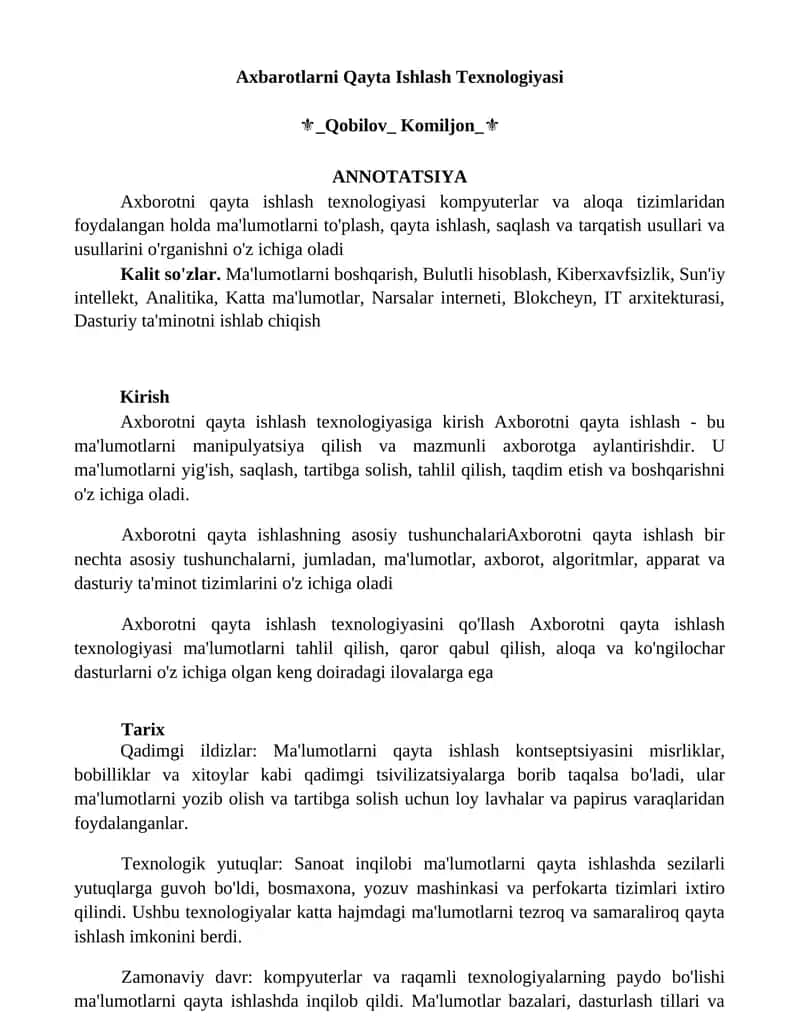 Axbarotlarni Qayta Ishlash Texnologiyasi