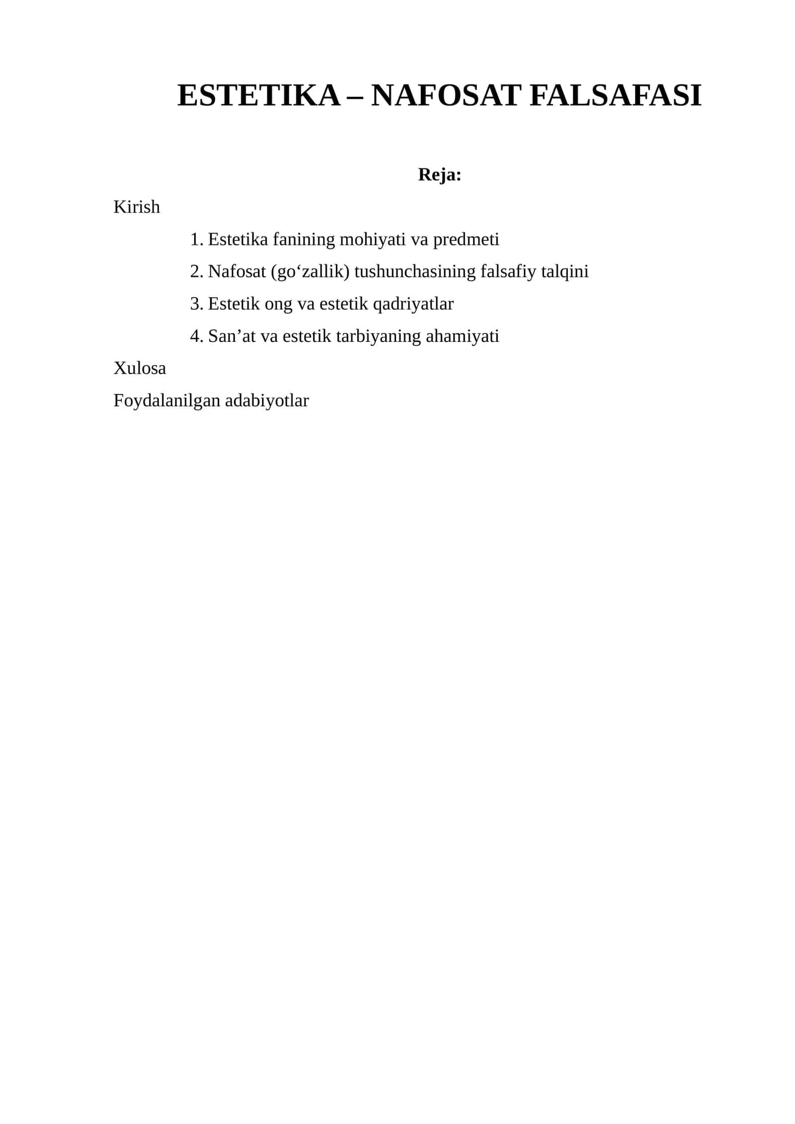 ESTETIKA – NAFOSAT FALSAFASI