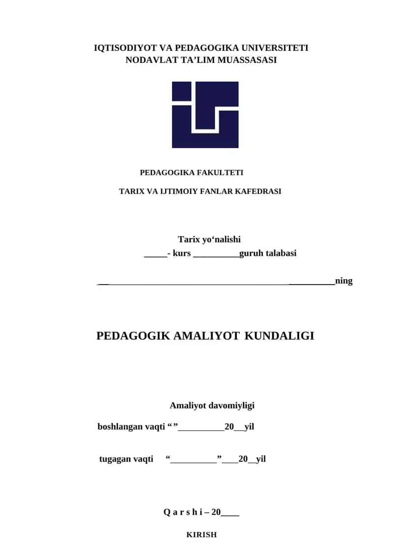 PEDAGOGIK AMALIYOT KUNDALIGI