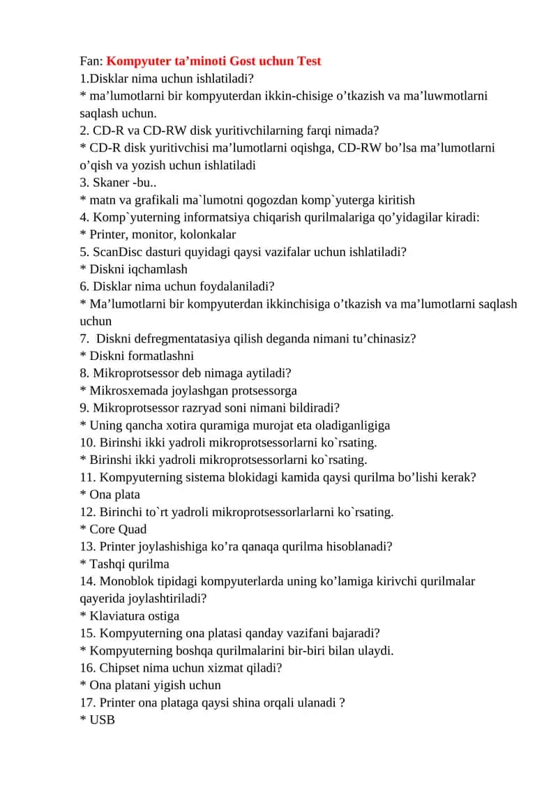 Kompyuter ta’minoti Gost uchun Test