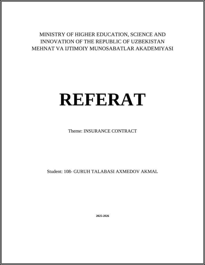 INSURANCE CONTRACT