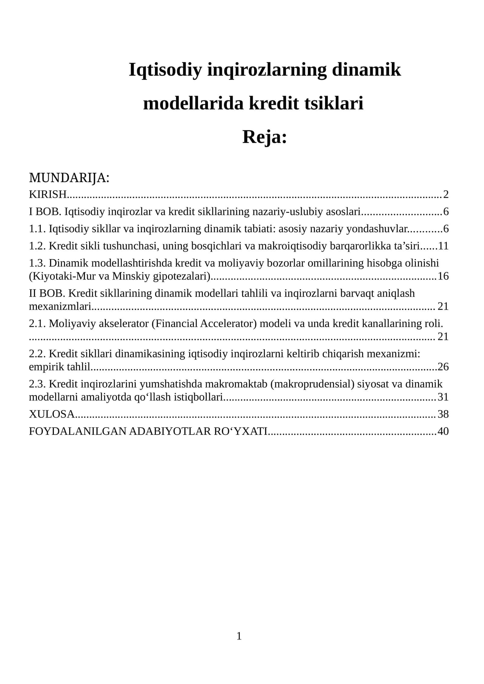 Dinamik modellashtirishda kredit tsiklari
