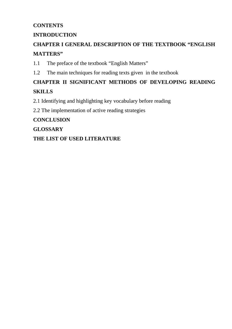 Developing reading skills based on the textbook “English Matters”