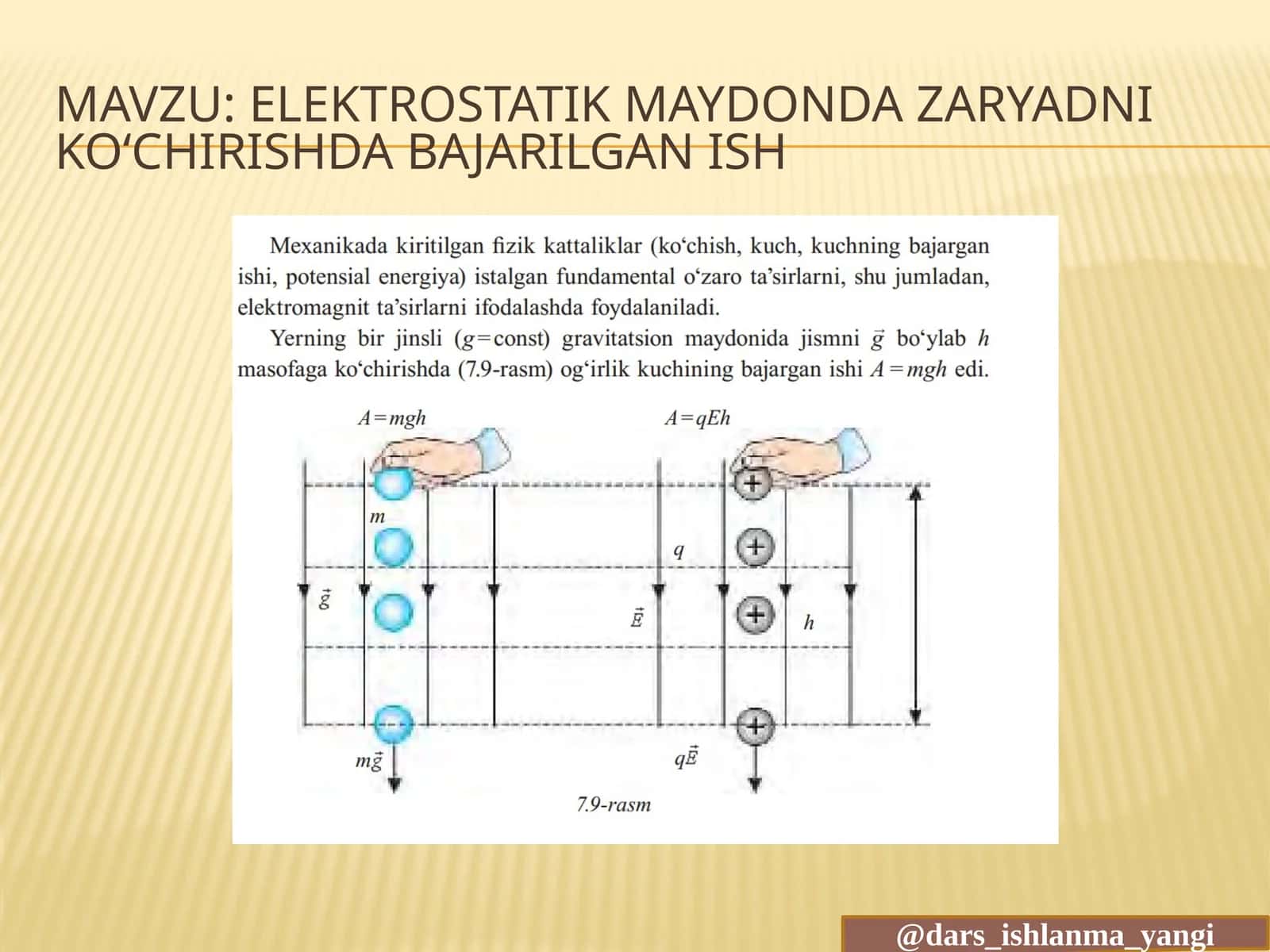 ELEKTROSTATIK MAYDONDA ZARYADNIKO‘CHIRISHDA BAJARILGAN ISH
