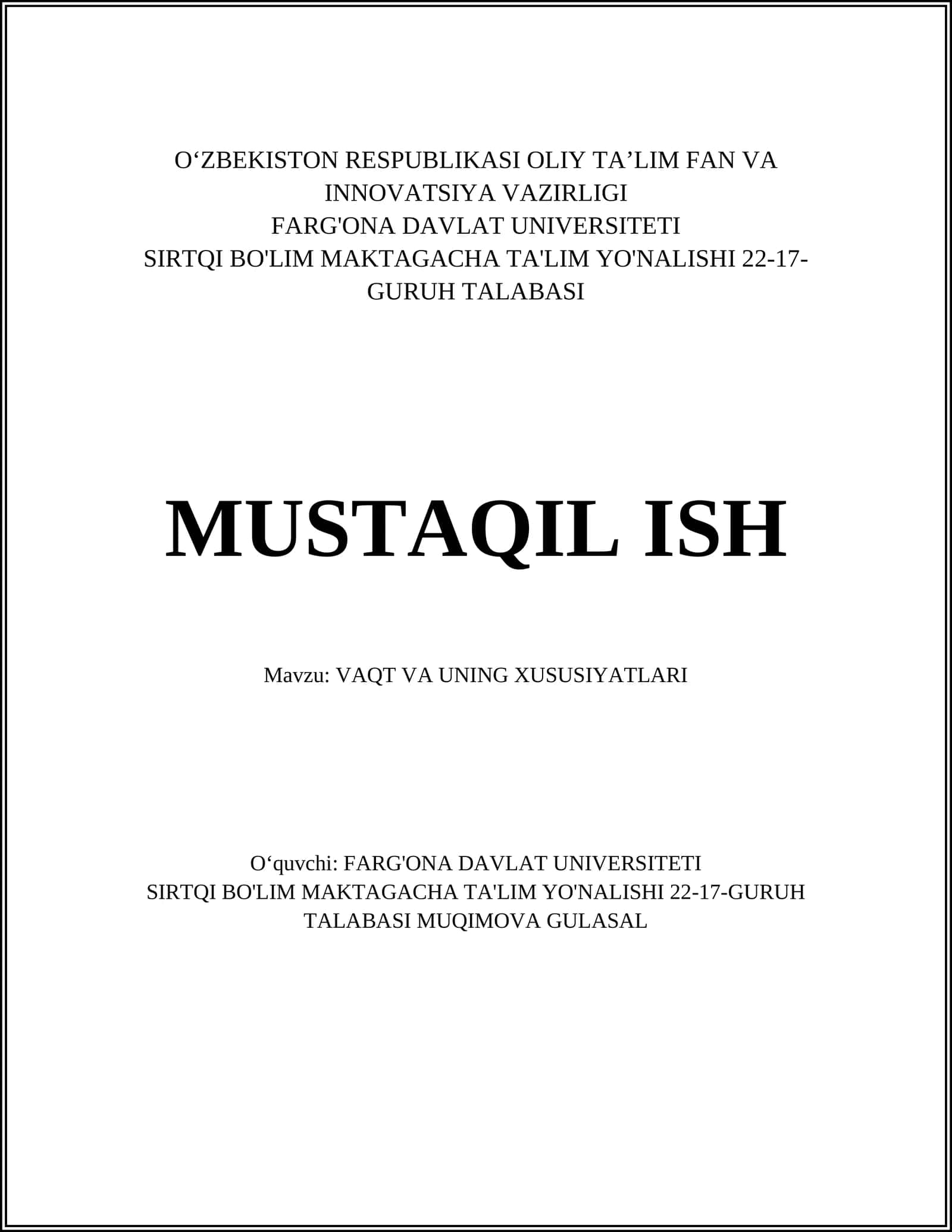 VAQT VA UNING XUSUSIYATLARI
