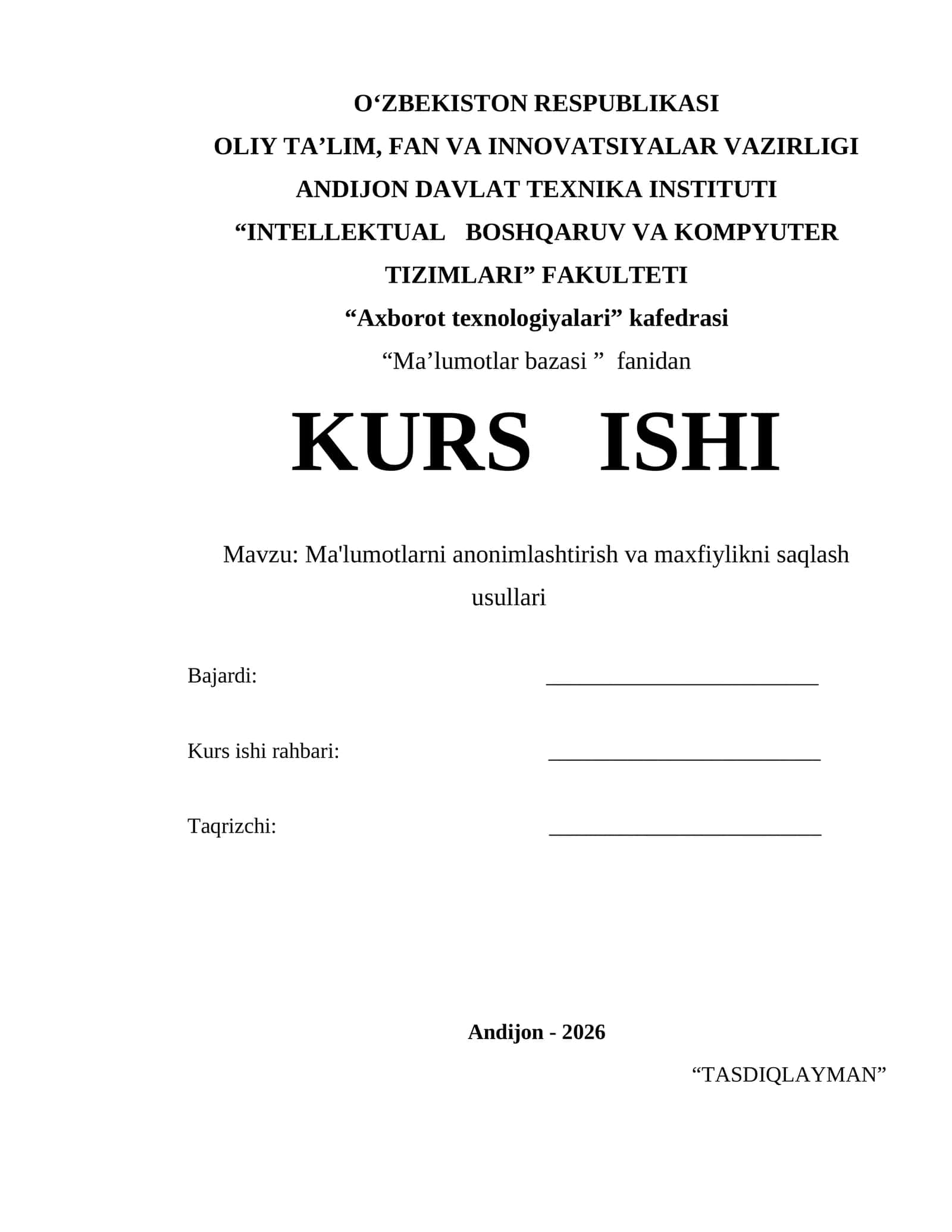 Ma'lumotlarni anonimlashtirish va maxfiylikni saqlash usullari