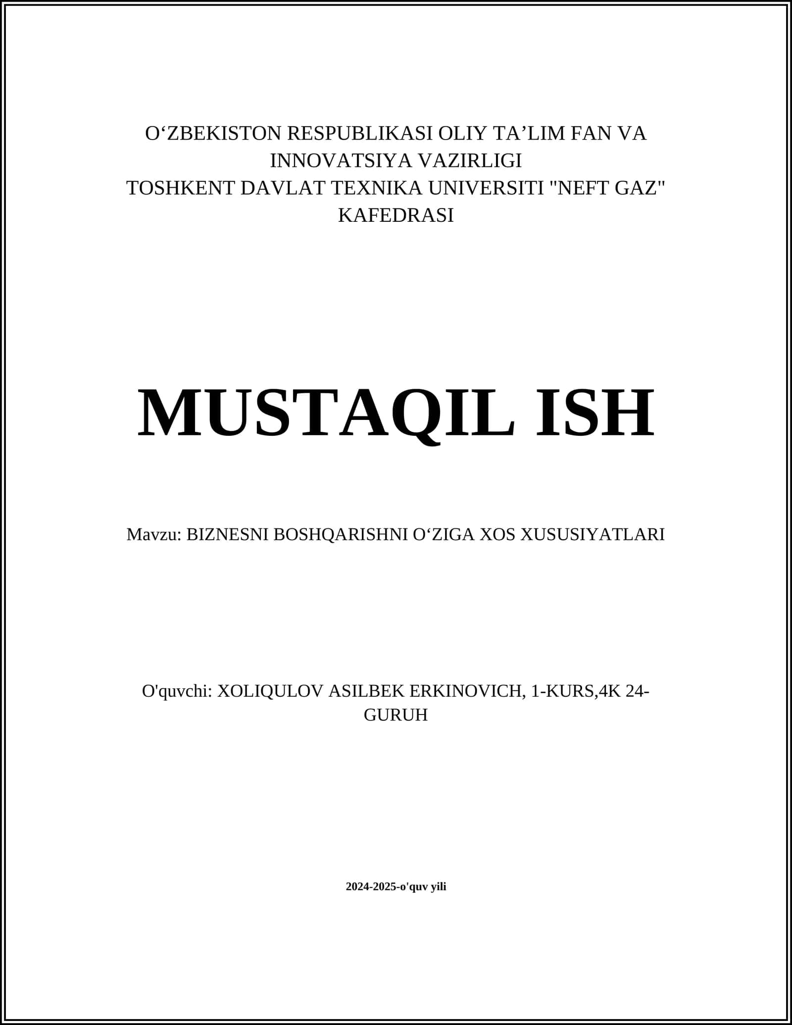 BIZNESNI BOSHQARISHNI O‘ZIGA XOS XUSUSIYATLARI