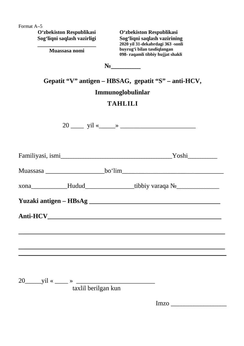 Gepatit “В” antigen – HBSAG, gepatit “С” – анти-HCV tahlil